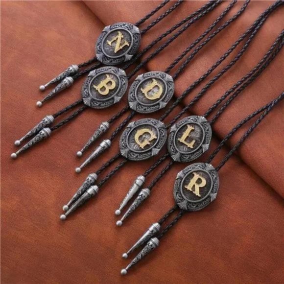 Vintage Bolo tie for Men B All Letters A-Z Initial Western Tie - Picture 5 of 8